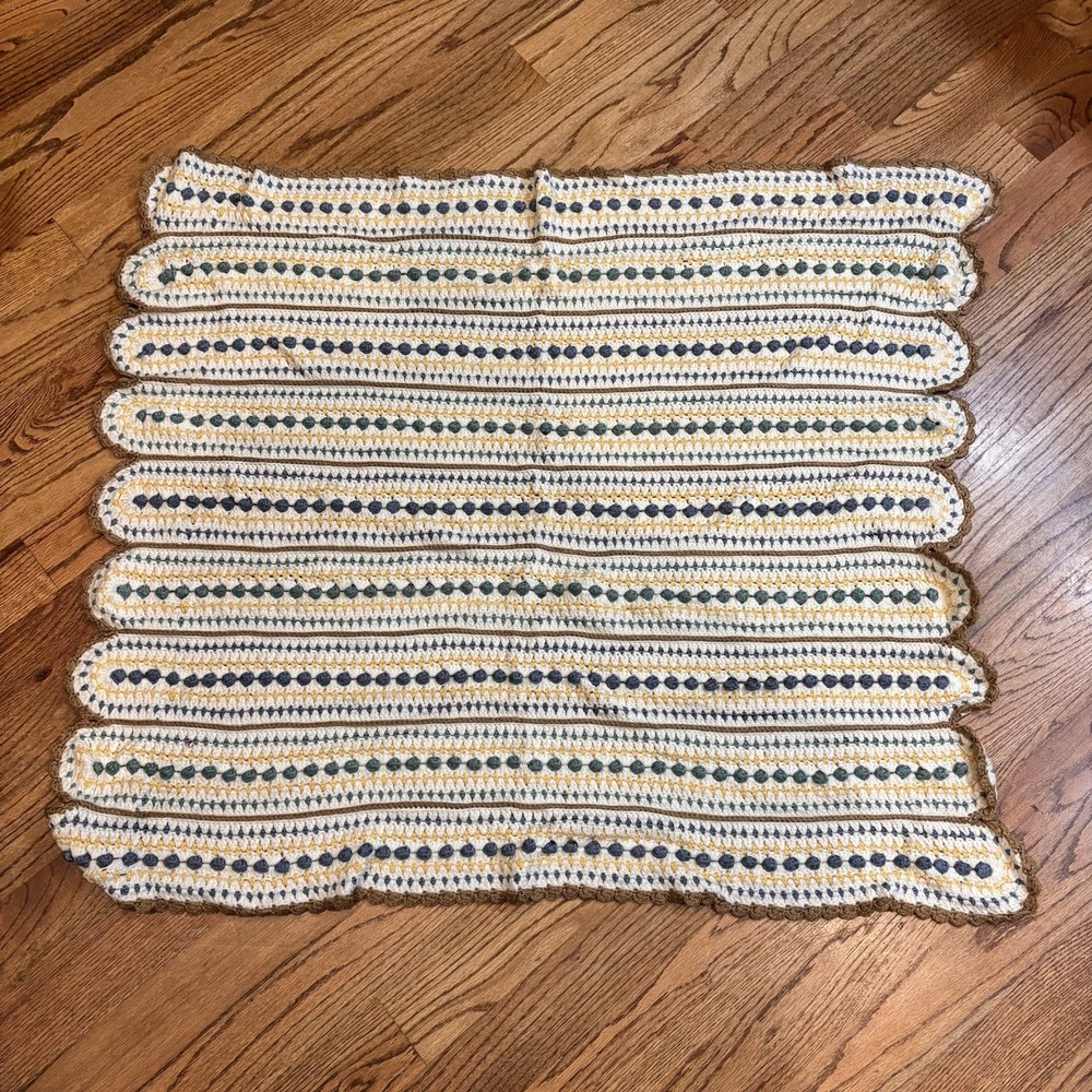 Vintage Handmade Crochet Afghan Throw Blanket 41x36 Popcorn Stitch‎ Boho